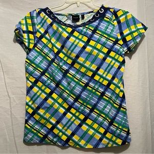 Blue, green, and yellow plaid blouse 🟦